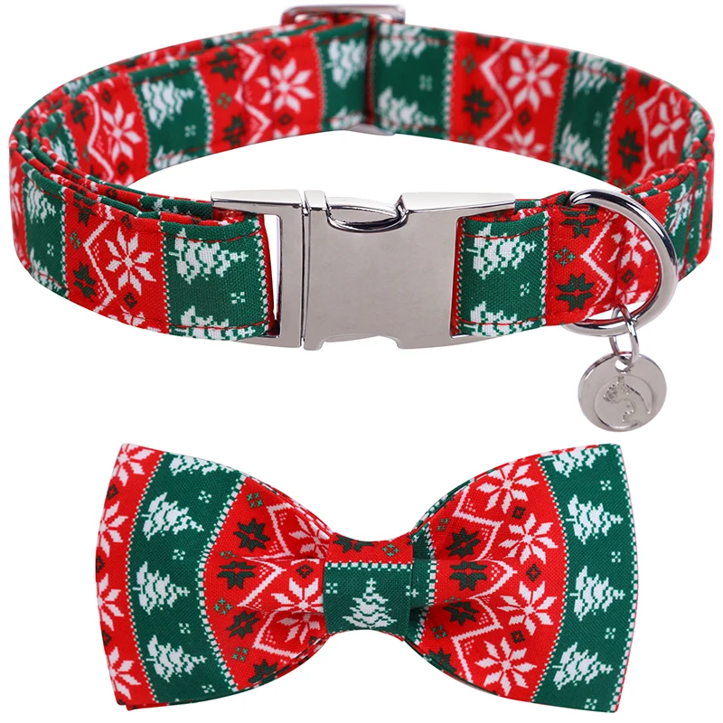 Unique Style Paws Personlized Christmas Dog Collar with Bow Green Red Dog Collar Flower Dog Collar Large Medium Small Dog