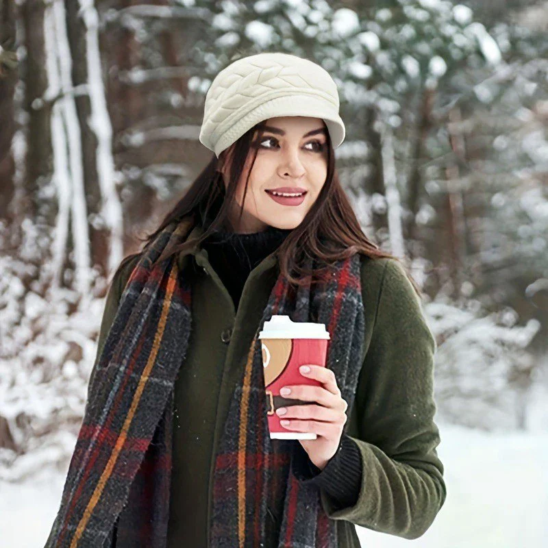 

Женский зимний однотонный теплый вязаный свободный берет, лыжная шапка для отдыха, берет в Корейском стиле, бархатная толстая вязаная шапка-ушанка