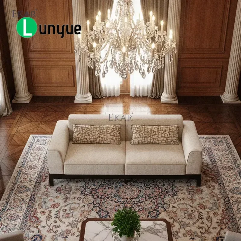 Modern Luxury Fabric Sofa Cream Upholstered with Solid Wood Base Elegant Living Room Furniture for Villa Apartment