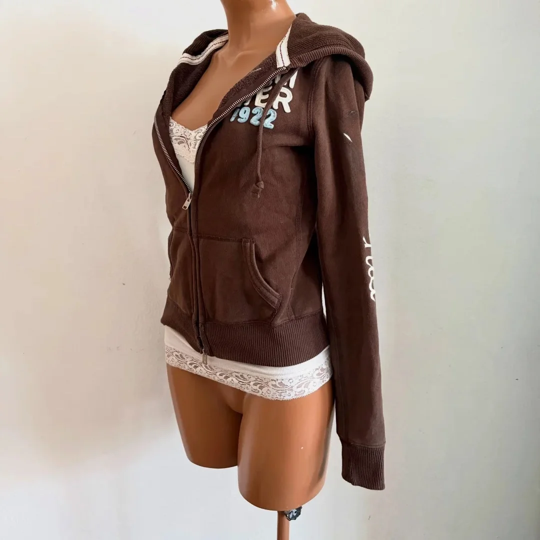 American Y2K Retro Spicy Girl Hoodie Long Sleeve Women's Jacket Autumn Winter Slimming Outerwear Top Zipper Closure Letter Pa...