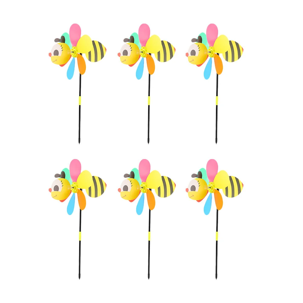6 Pcs Animal Windmill Kids Toy Cartoon Bee Spinners Plastic Child Garden Pinwheels