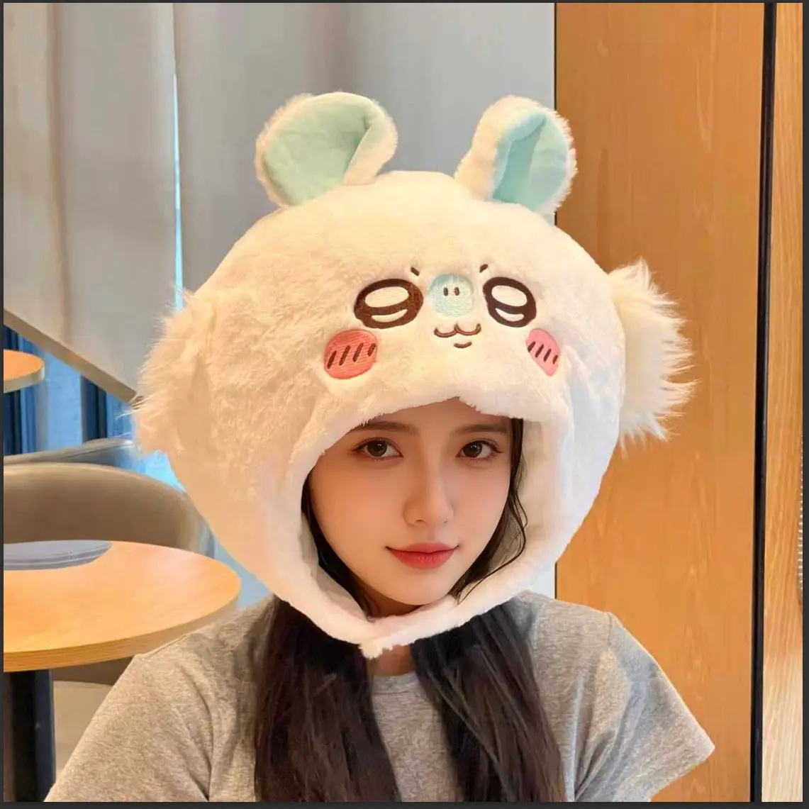 

Chiikawa Cute Headgear Kawaii Cartoon Cosplay Hat Warm Soft Fluffy Headwear Women Winter Autumn Cold Protection Accessory Gift