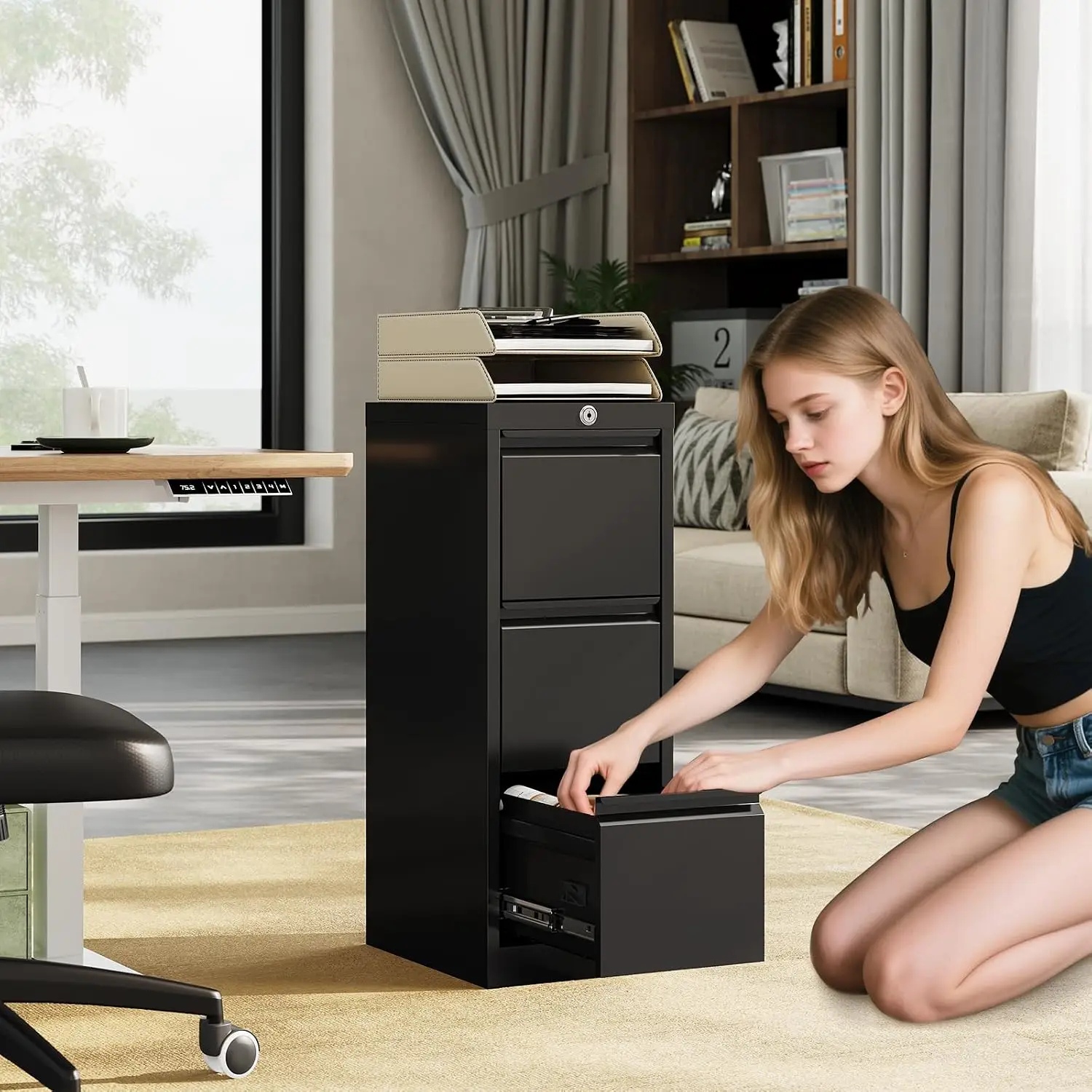 3-Drawer Metal File Cabinet with Lock, Vertical Office Storage for Documents, Customized