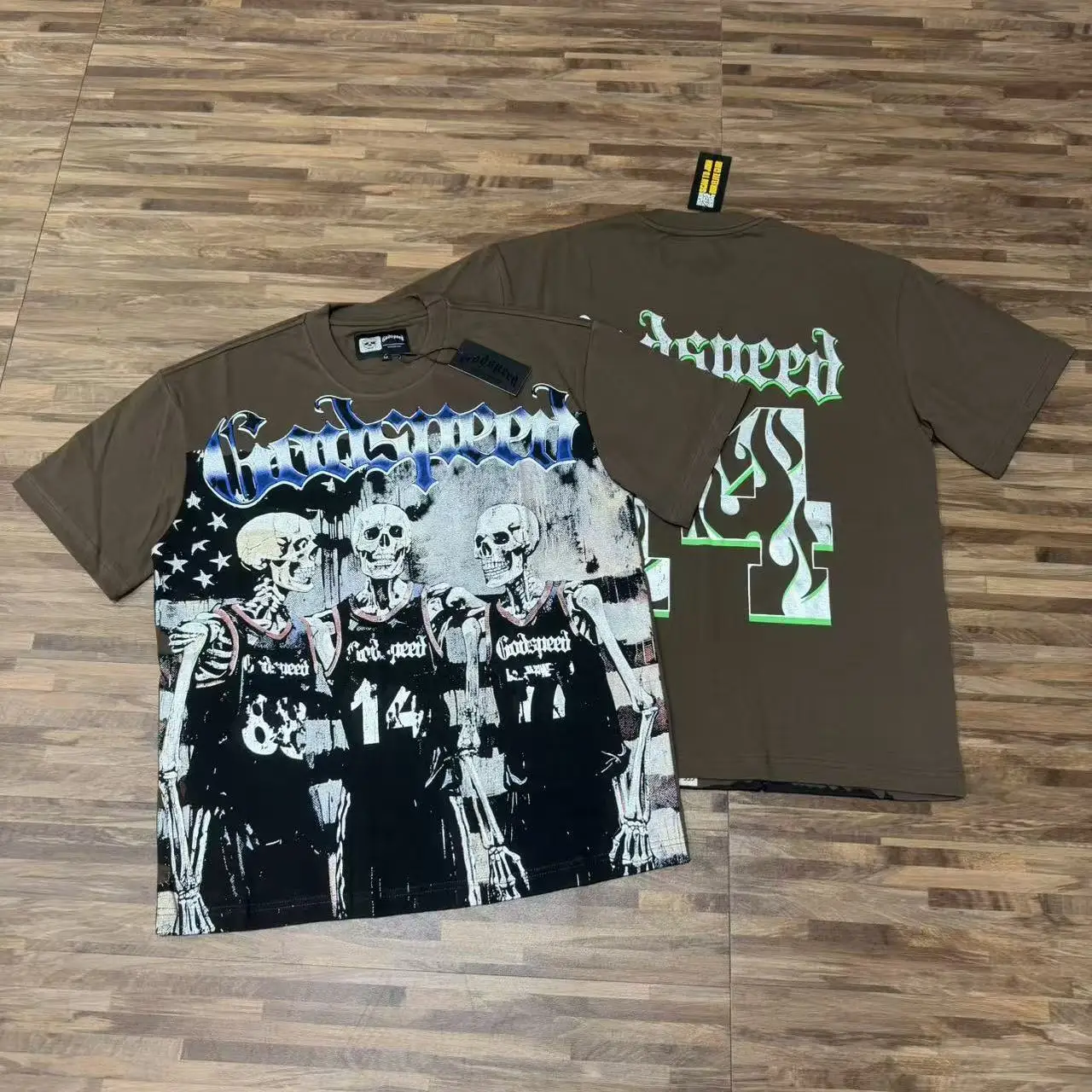 Godspeed American Basketball Match Print Trendy Retro High Street Heavyweight Loose Pure Cotton Short Sleeve T-Shirt