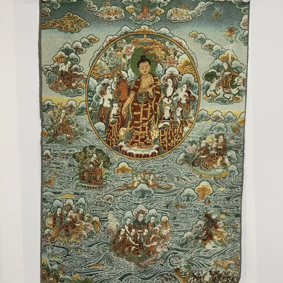 

Thangka Embroidery Tibetan Buddhist Silk Brocade Nepal Sakyamuni Amitabha Buddha Statue Painting Mural Crafts