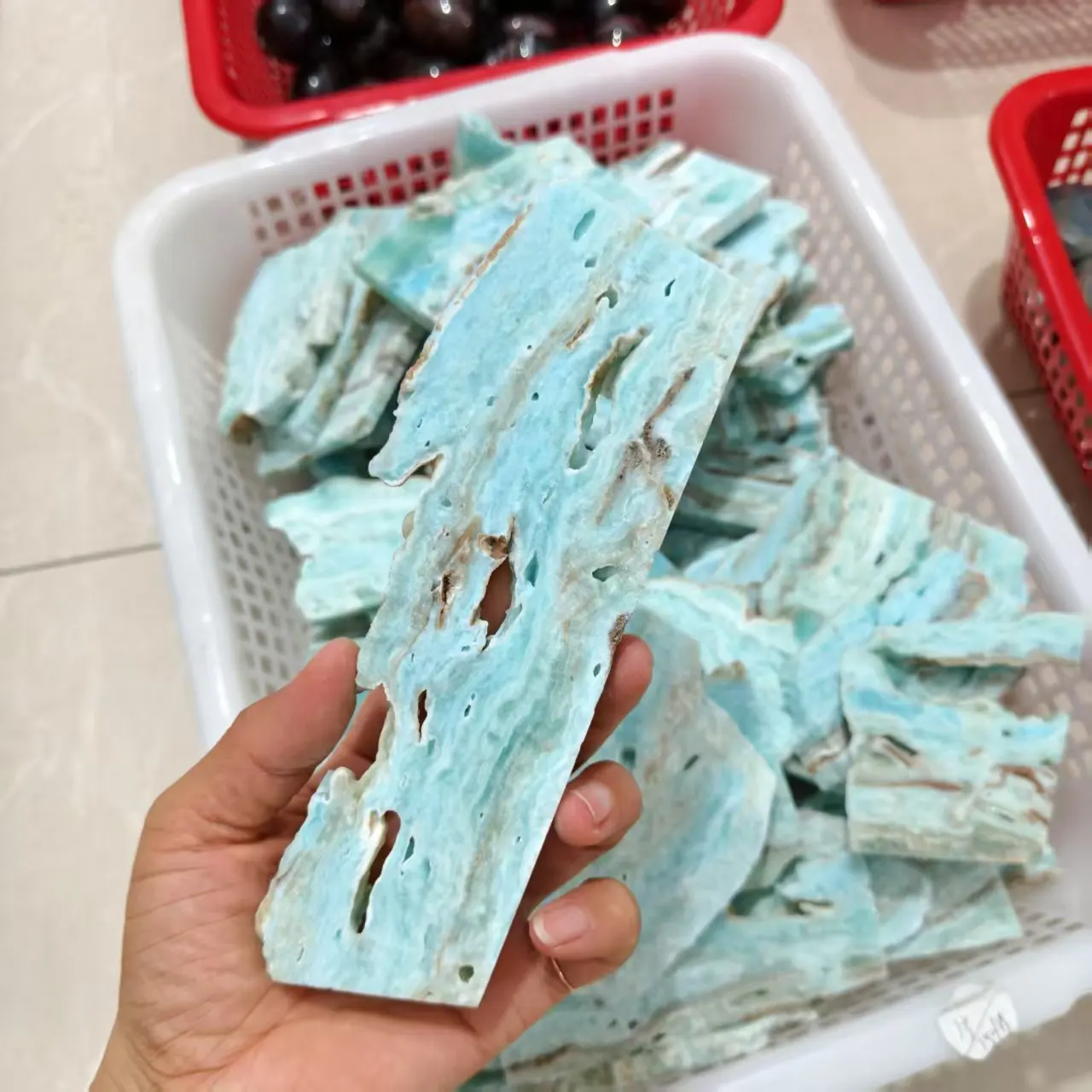 Natural Blue Heterograde Ore Slices, Quartz Crystal Blue Ore Flakes, Mineral Healing