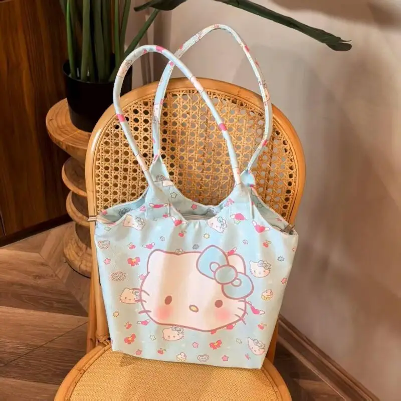 سانريو حقيبة كتف كرتونية جديدة كيتي حقيبة كتف سعة كبيرة موضة حلوة نمط طالب فتاة متجر حمل حقيبة كتف