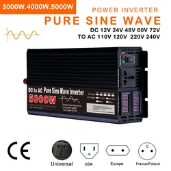 Pure Sine Wave Inverter 5000W 4000W 3000W 2000W 12v/24v 110v/220v DC To AC 50/60HZ Power Converter Portable Power Inverter LCD