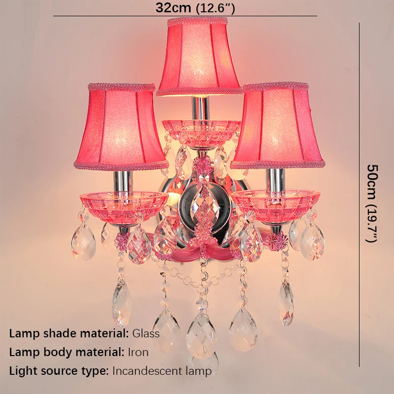 KERWIN European Style Crystal Wall Lamp Pink Girls' Room Candle Lamp Luxurious Living Room Restaurant Bedroom Villa