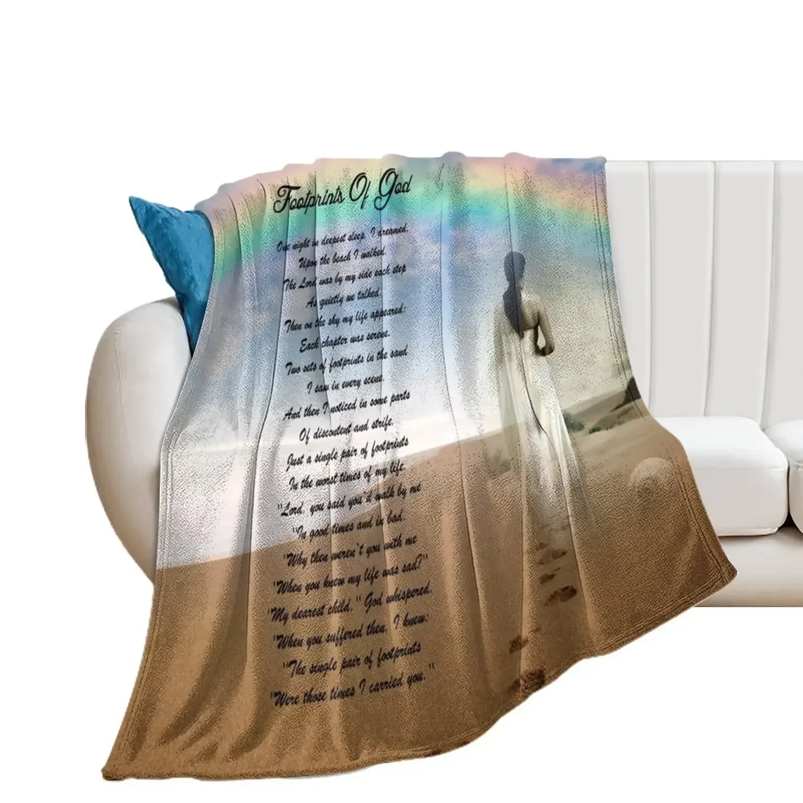 

Footprints of God Beach Scene Throw Blanket Fashion Sofas Luxury Thicken Large For Decorative Sofa Blankets