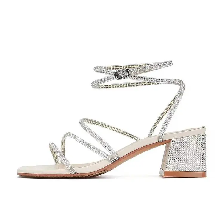 

Женские босоножки Fairy Sle на среднем каблуке, новые летние универсальные туфли на высоком каблуке в римском стиле с ромбовидной оберткой Dr oes