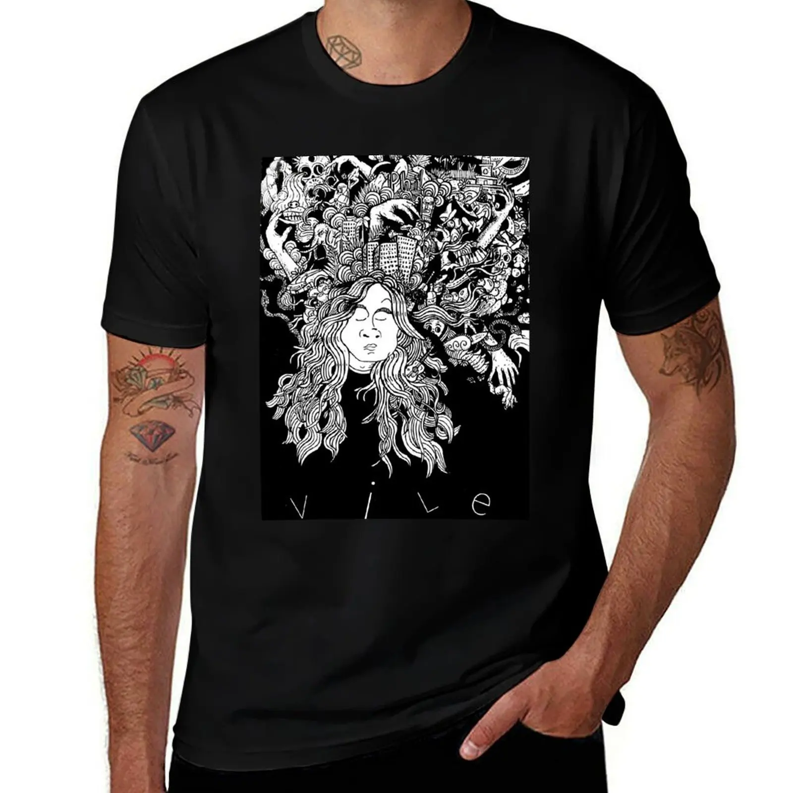 تي شيرت قمصان رجل VILE man t - Vile عارضة كورت قميص تي شيرت مصمم القطن ر