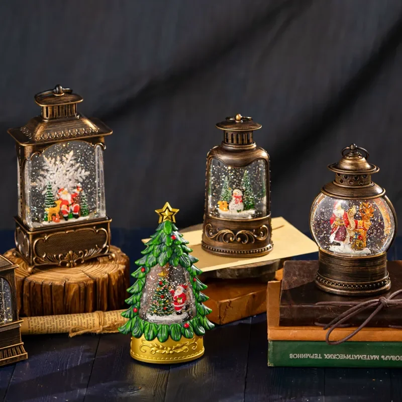 Retro style Christmas decorations, snowflake crystal ball luminous light scene arrangement, Christmas gifts, music box night