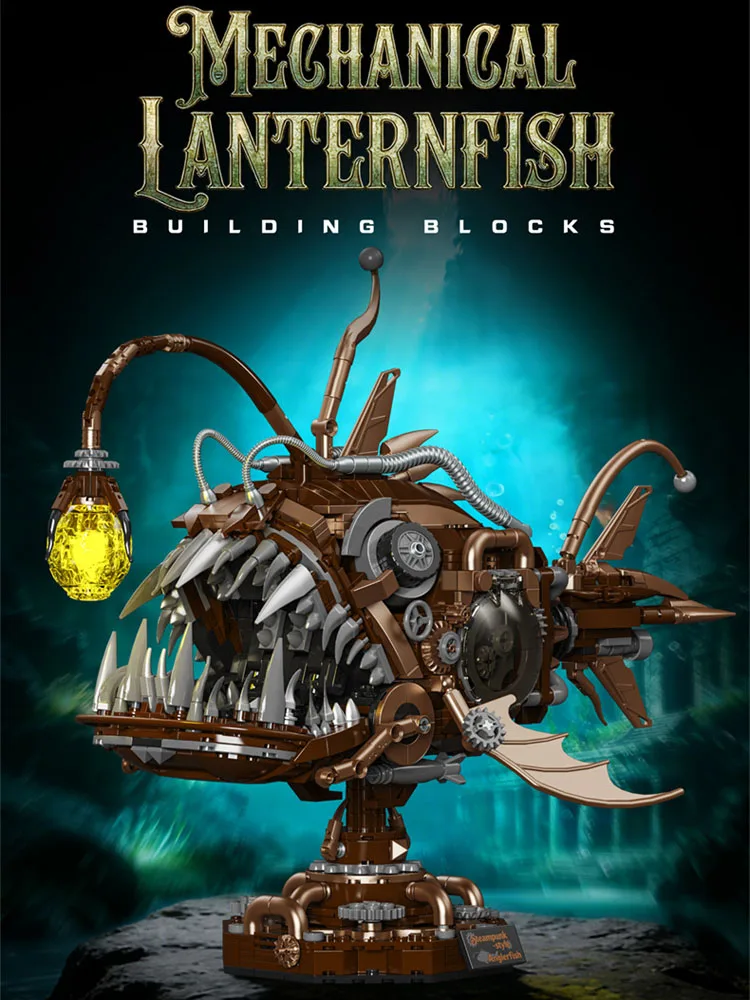 Idea Tiefsee-Kampfroboter Baustein Mechanischer Laternenfisch Roboter Mech Modell Bausteine Konstruktionsspielzeug Sammlerstück mit Licht – Detail 1