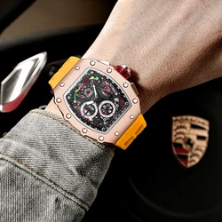 PINTIME Men Luxury Chronograph Hip Hop Watches Military Man Mens Red Wristwatch Clock Male zegarek meski montre