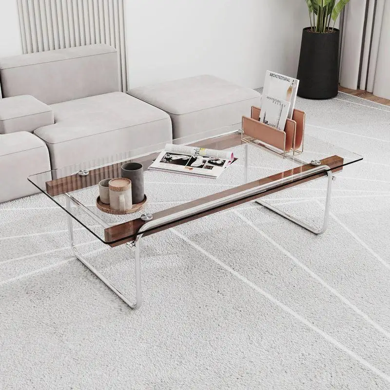 Coffee table, living room home, light luxury high-end tempered glass tea table, simple stainless steel