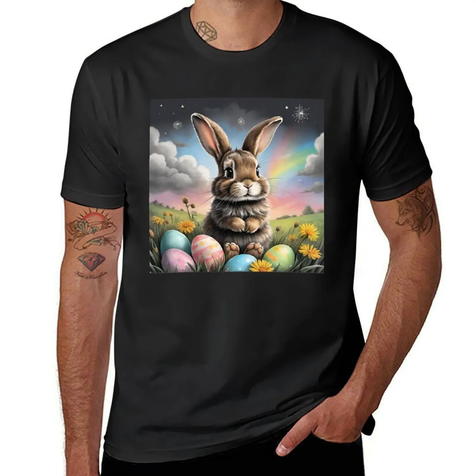 Colorful Festive Easter Eggs Easter Bunny Spring Flowers Version 217 T-Shirt summer clothes mens workout shirts