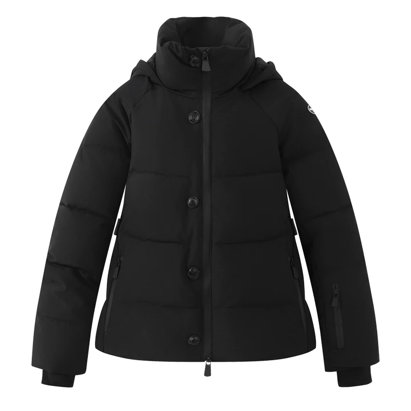 Women's Short Black Cotton Jacket and Coat, Unique Slim Fit Waist-Cinching Design, Winter Fashion Skiing Wear, High-End Style