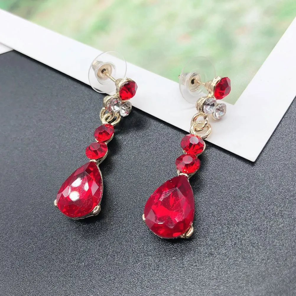 

1Set Glamorous Rhinestone Crown Necklace and Earrings Set Fine Craftsmanship Elegant Women Jewelry for Special Occasions Red