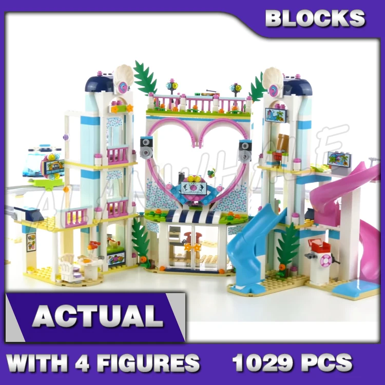 

1029pcs Friends Heartlake Resort Hotel Monorail Car Beach Water Park Dolphin 11035 Building Blocks Sets Compatible With Model