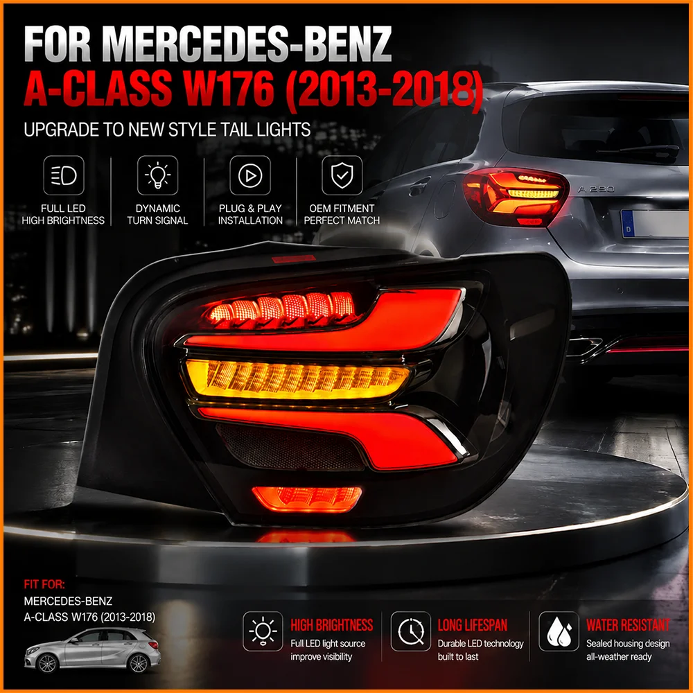 For BENZ A Class W176 2013-2018 Sequential Dynamic LED Start-up Animation Welcome Breath New Facelift Design Rear Tail Light