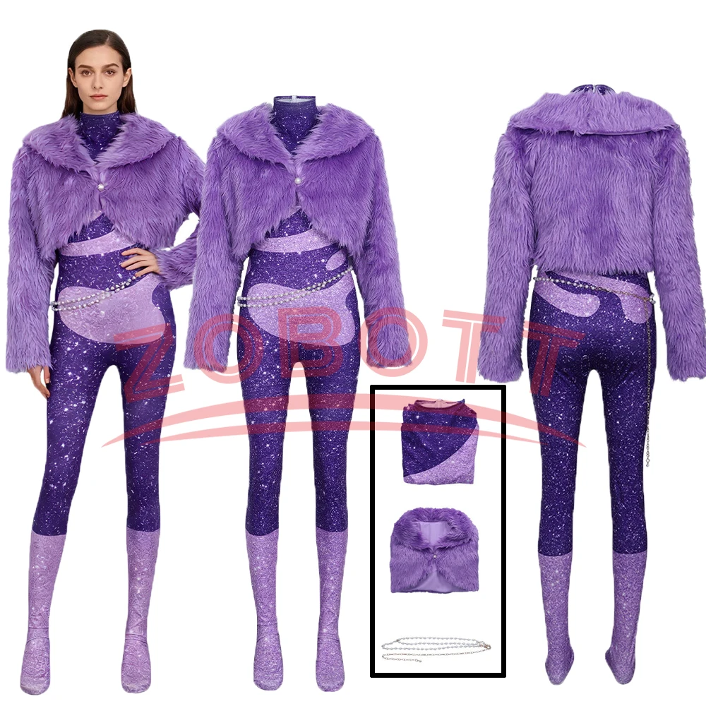 Gazelle Cosplay Kostüm Antilope Sängerin Cosplay Lila Overall Mantel Bühnen-Performance-Outfit Komplettset für Frauen Mädchen Party