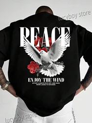 Men Summer 3D Peace Dove Printed T-Shirt Man Short Sleeve Round Neck Fashion TeeS Vintage Casual Oversize Tops Men Clothes