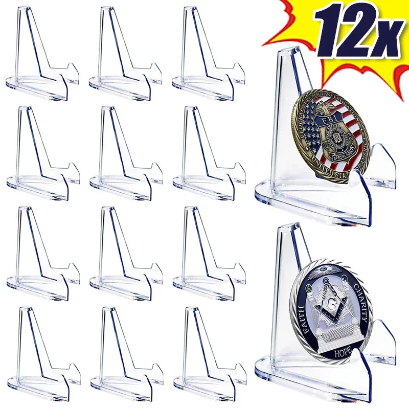 1/12pcs Clear Acrylic Coin Display Stand Mini Plastic Transparent Holder Easel Business Card Commemorative Challenge Coin Rack