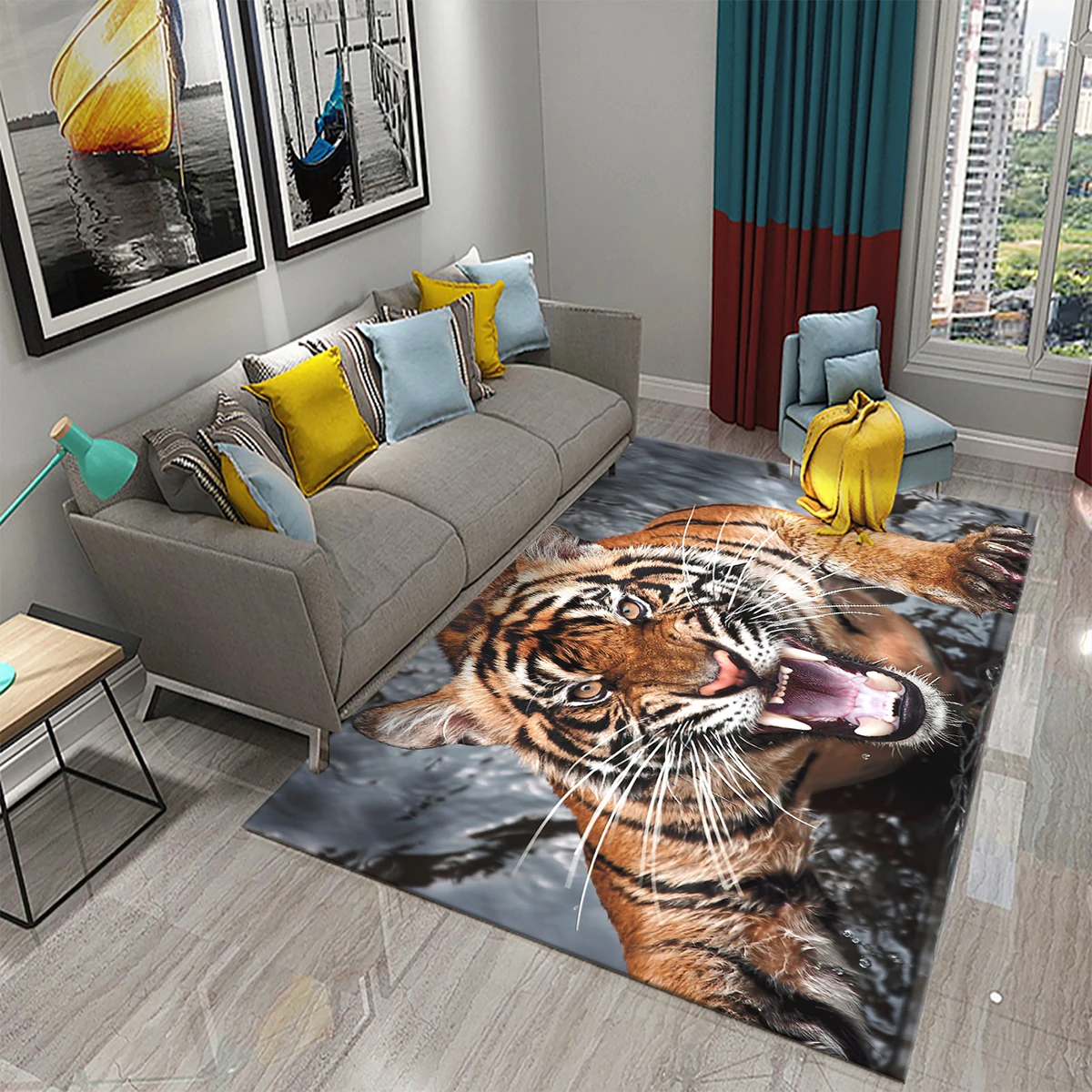 Tappeto modello tigre 3D Tappeto grande con stampa animali selvatici carini per soggiorno, bagno, camera da letto, ingresso, tappeto antiscivolo