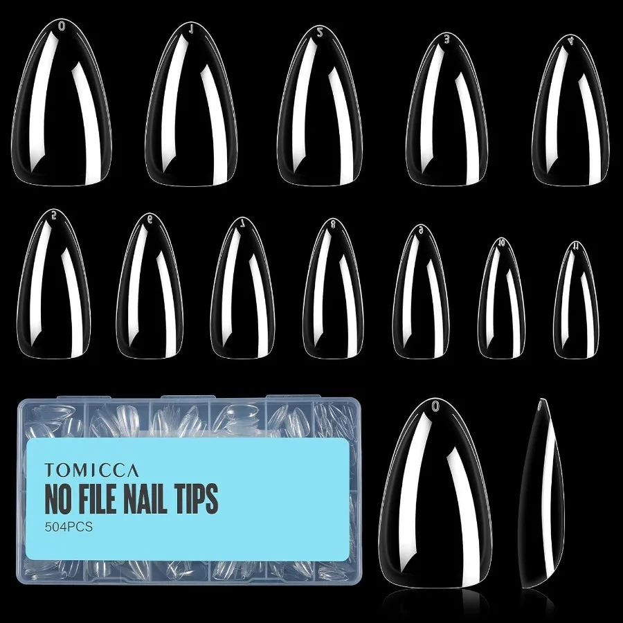 

Миндалевидные типсы 504 шт. Акриловые ногти Прозрачные гелевые типсы 12 размеров Полное покрытие Предварительно формированные накладные ногти для наращивания ногтей Art Profi