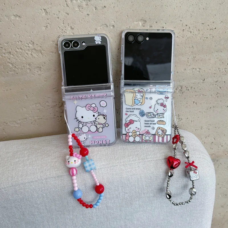 

Cartoon Cute chef Hello kitty Bear bread Folding Phone Case For Samsung Z Flip 6 3 4 5 6 ZFlip 7 Bow Hello kitty Holder Cover