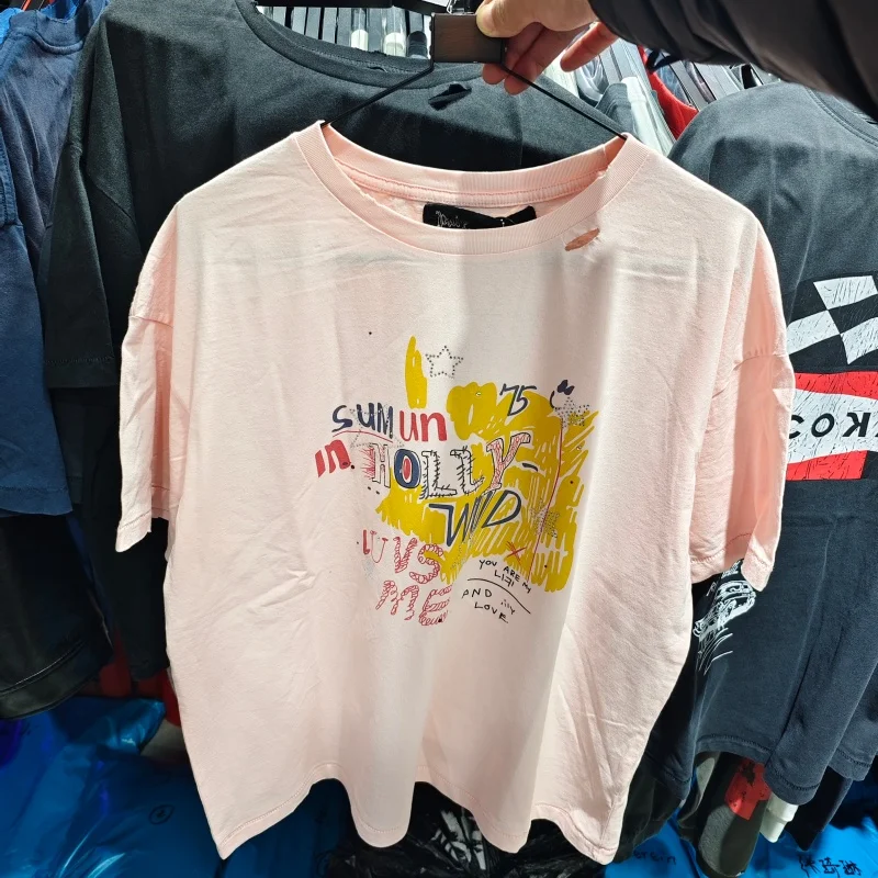 

Paly Distressed Vintage Street Style T Shirt with Star Diamond Print Unisex Oversized Tee Hip Hop Fashion Clothing