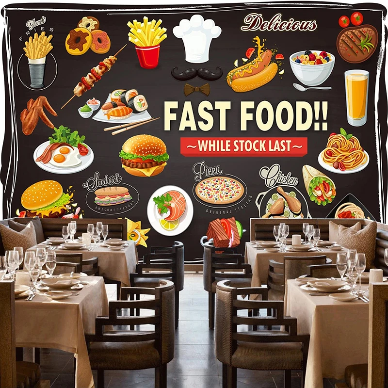 Custom Photo Wallpaper For Walls Roll 3D Fast Food Restaurant Burger Pizza Shop Decoration Mural Waterproof Canvas Painting Wall