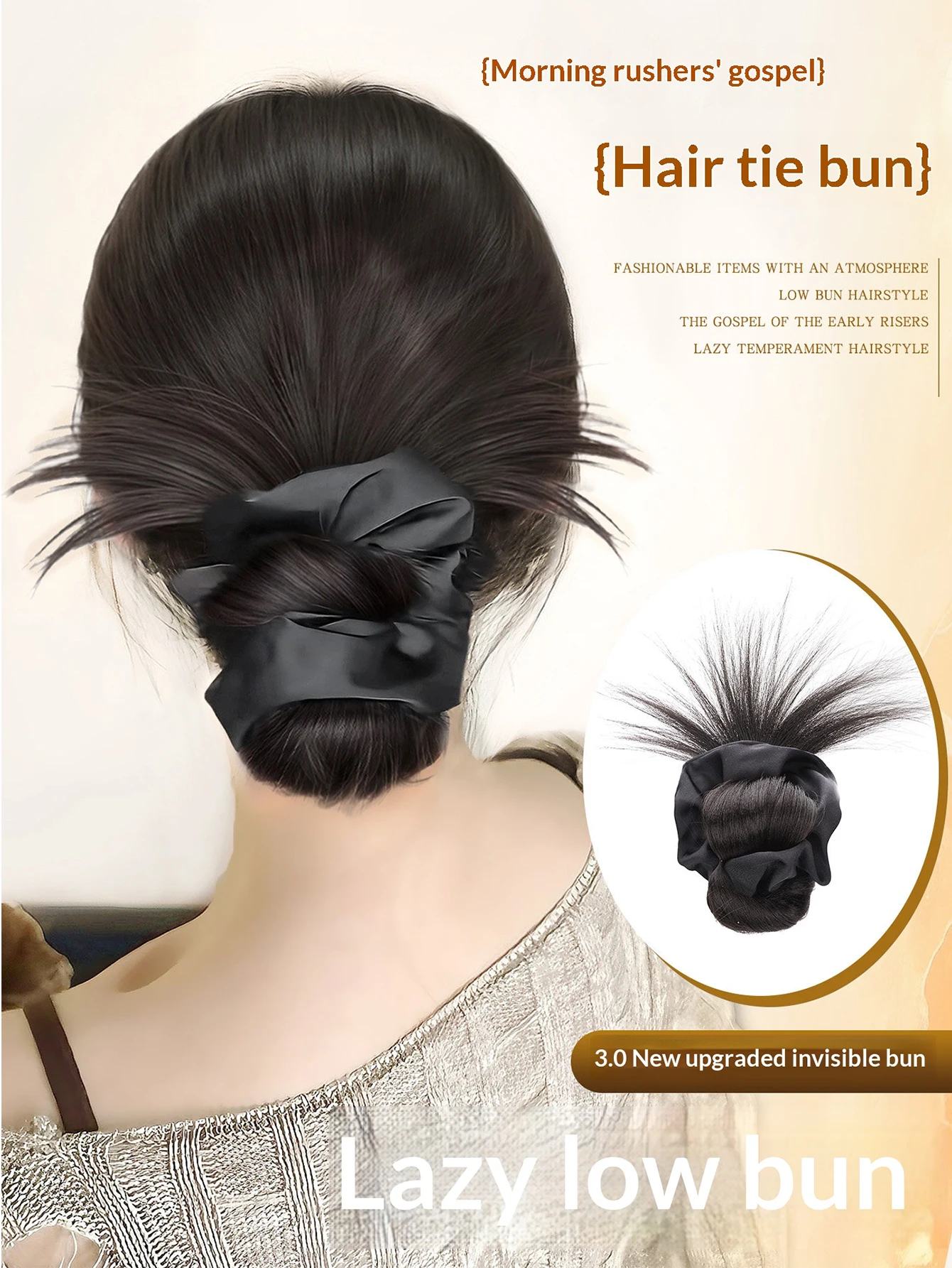 Low Side-Tie Synthetic Claw Clip Ponytail Hair Extensions With Elegant Lazy Style Dragon Beard Bun Hairpiece for Women Daily Use