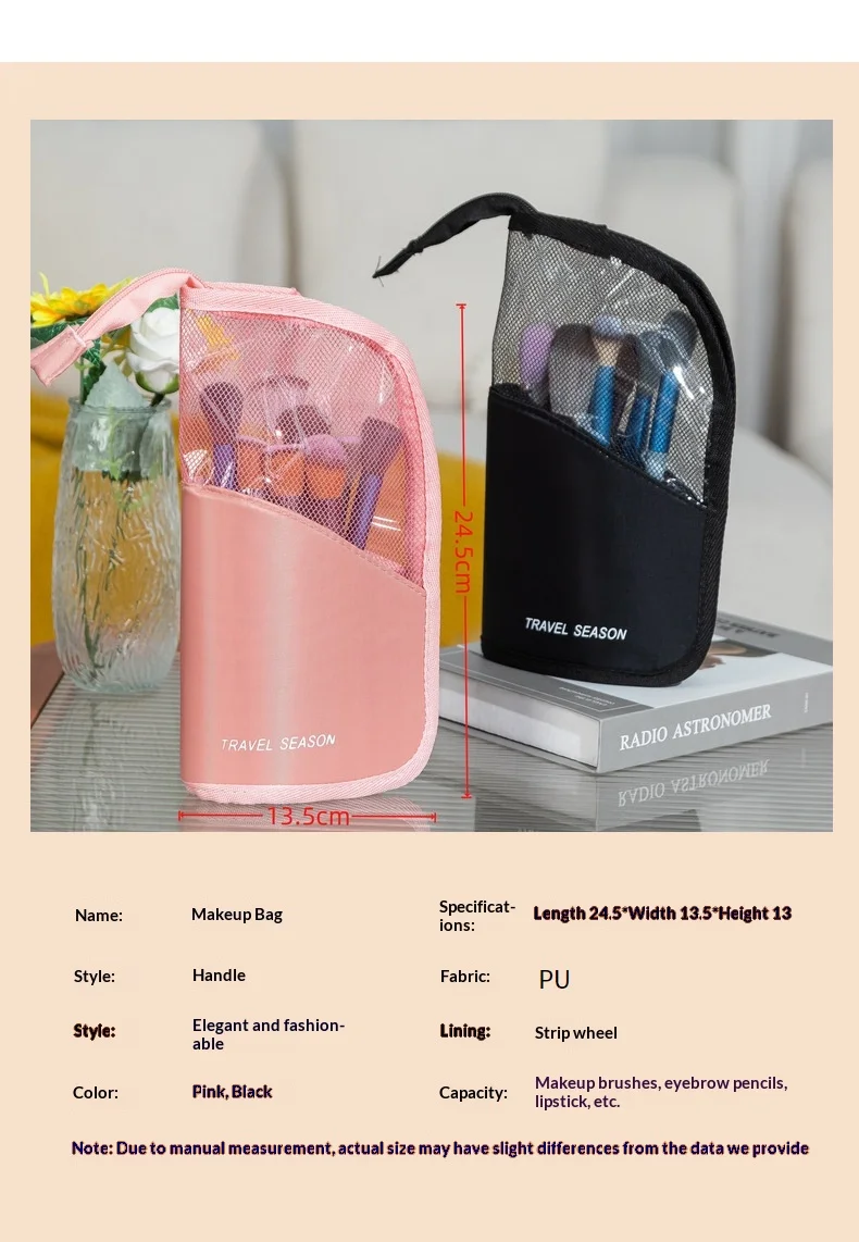 HOMEFISH 1 Stück Stand-Kosmetiktasche für Frauen Transparente Reißverschluss-Make-up-Tasche Reise-Kosmetikpinselhalter Organizer Toilettentasche – Detail 4