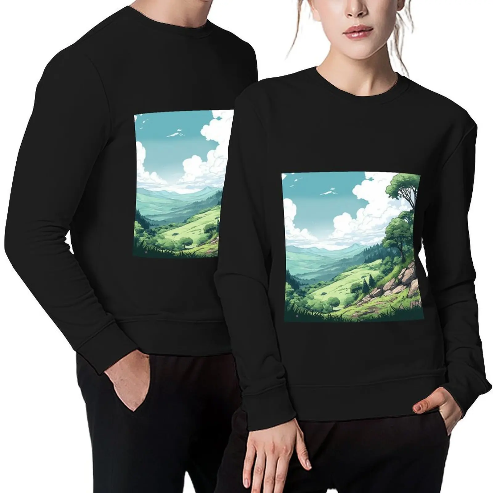 

Ghibly Landscape Anime Digital art Pullover japanese style clothes for men blouse men's sweat-shirt set oversize sweatshirt