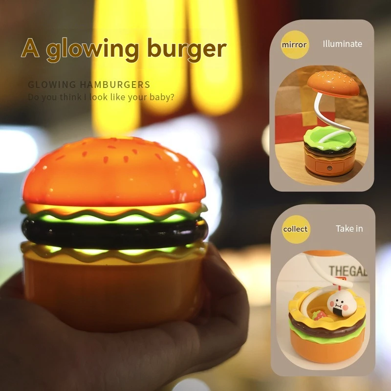 Burger fries night light creative mini charging desk lamp with pencil sharpener children's learning light sleep light