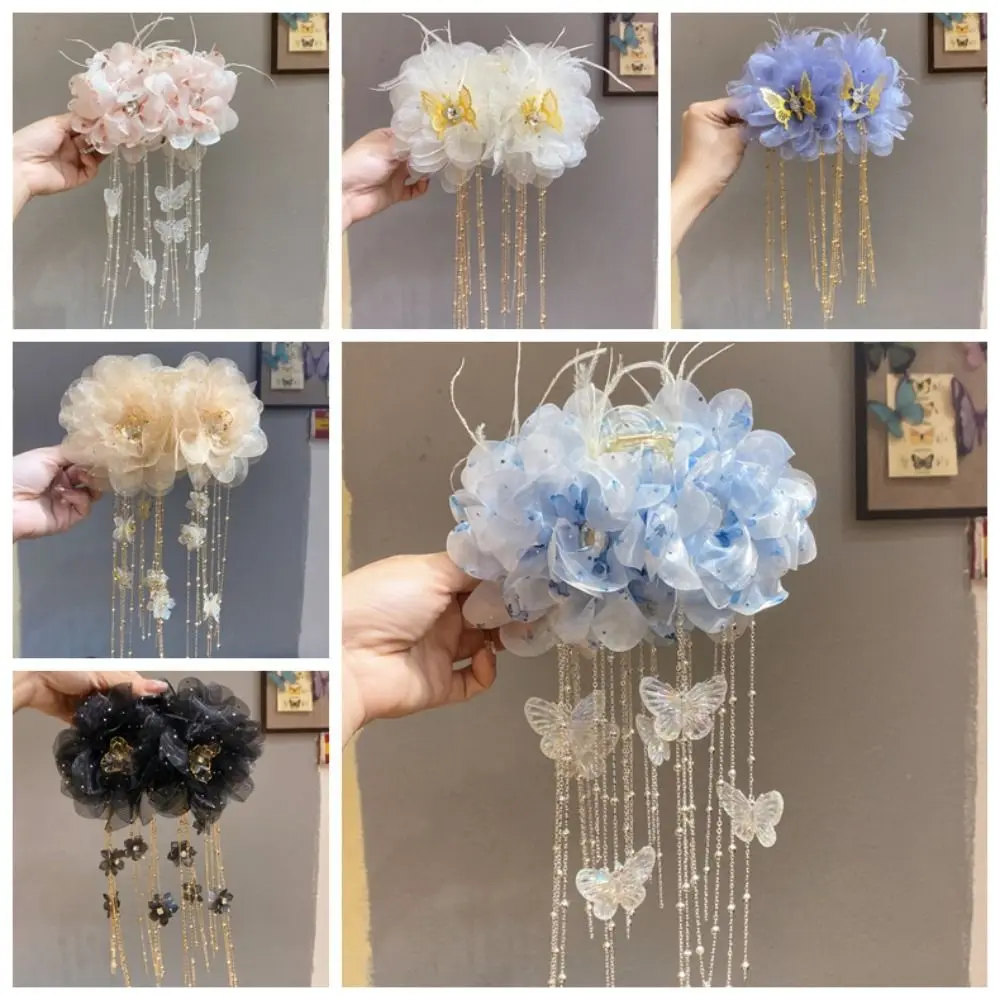 

Elegant Flower Hair Clip Long Tassel Large Hairpin Grips Hair Accessories Headwear Shark Clip Women