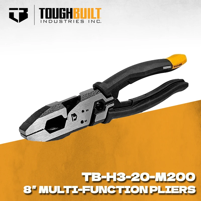 

TOUGHBUILT TB-H3-20-M200 8"Industrial Grade Labor Saving Multi-Functional Flat Cut Wire Pliers Hand Tools Toughbuilt Pliers