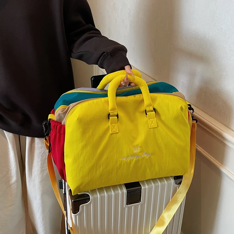 

Large Capacity Diagonal Cross Bag Women Colorful Handbag Multi Pocket Travel Suitcase Matching Bag Soft Cloth Designer Cool Bag