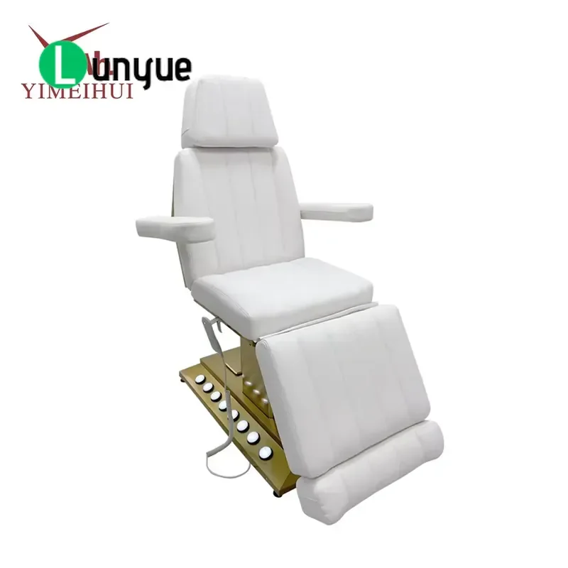 Luxury Curved Electric Massage Bed with Platinum Base for Facial Beauty Tattoo Eyelash Care Professional Spa Furniture