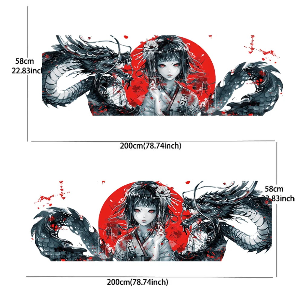 Japanese dragon sticker with red circle on back for Japanese geisha car, full body floral decoration covering scratches, waterpr