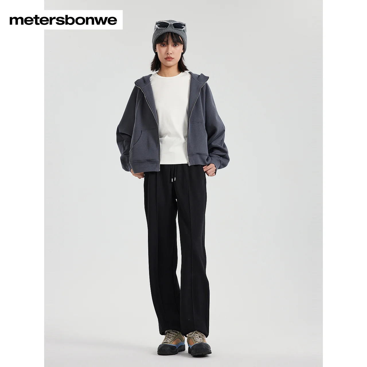 Metersbonwe-calças femininas clássicas, cor sólida, relaxadas, cônicas, design de costura, calças elásticas macias, simples, casuais, outono inverno