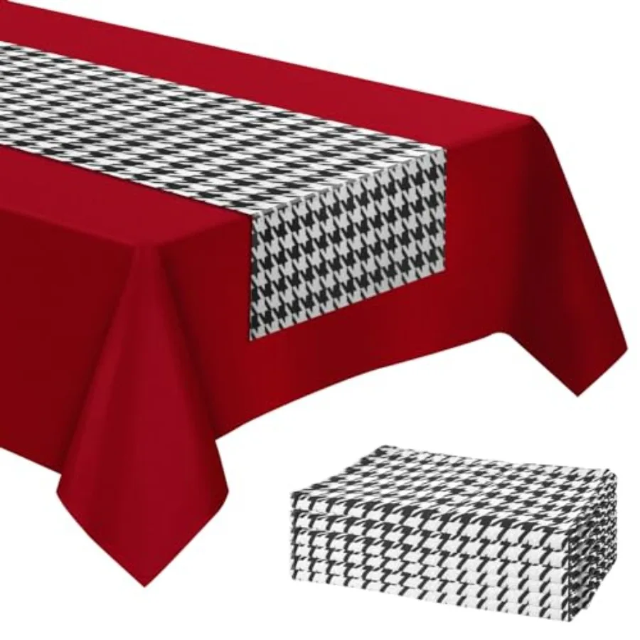 1パック プラスチック製 赤いテーブルクロス 千鳥格子柄テーブルランナー 千鳥格子柄パーティーデコレーション 108 * 54インチ ダイニングテーブル 屋外パーティー用