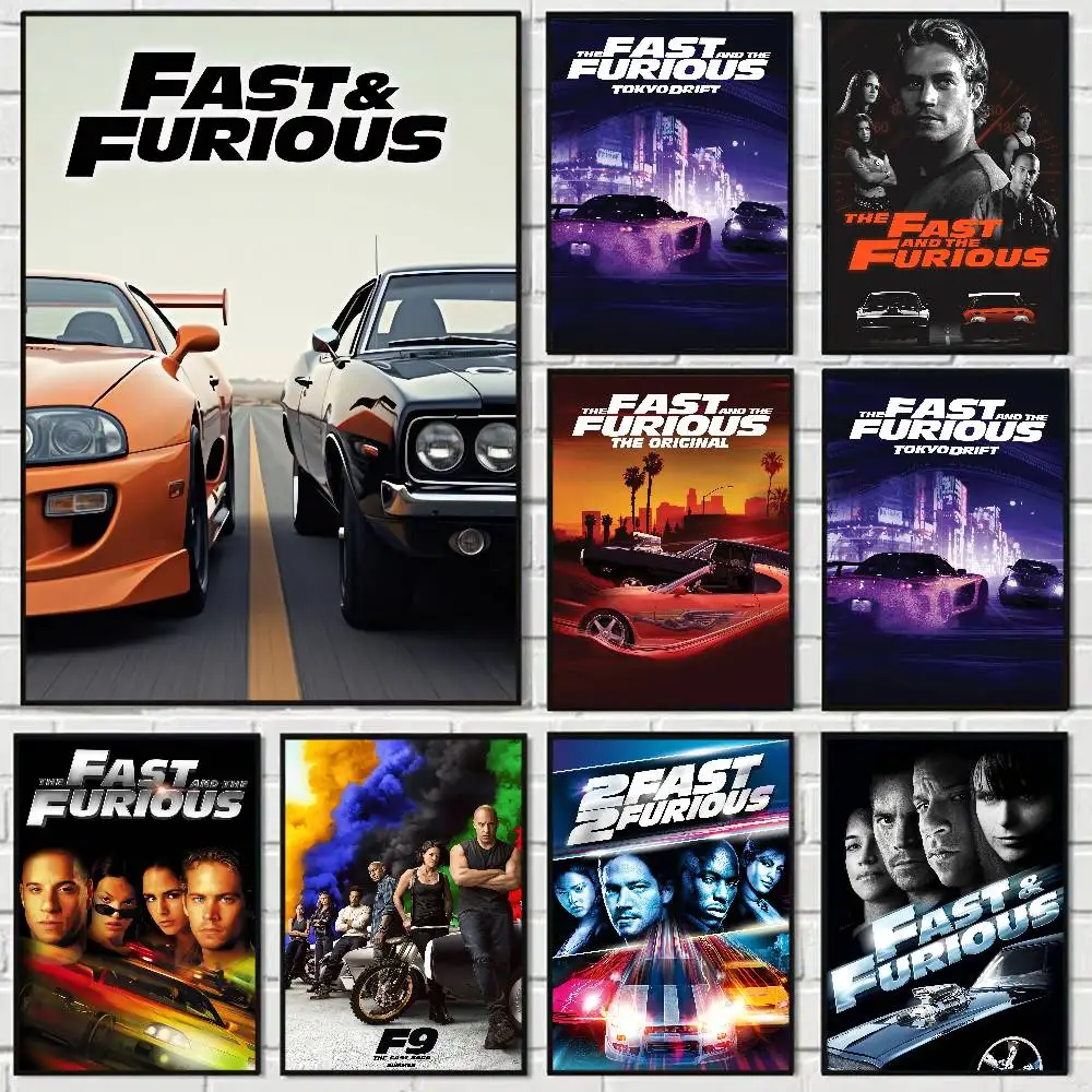 Movie The Fast And The Furious Cartoon Anime Poster Watercolor Art Kids Room Decoration Wall Hanging Painting Kids Gift
