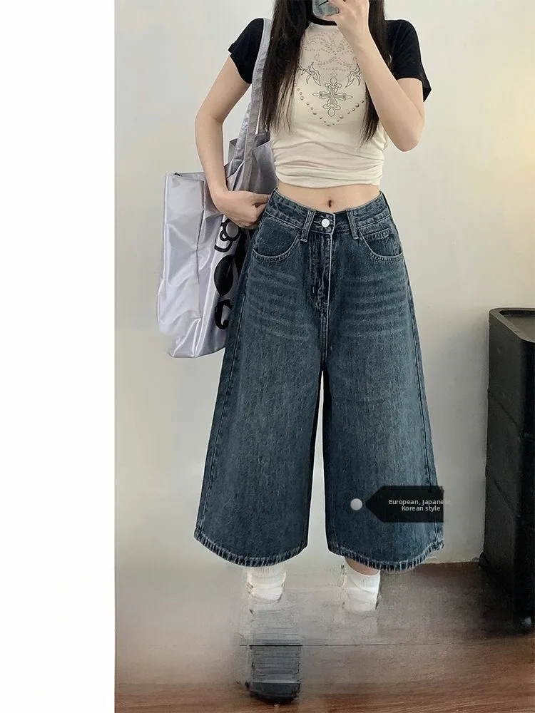 

High Waist American Sle Straight Leg Jeans Women's Spring New Waed Slimming Seven-Foot Trousers Trendy High Street