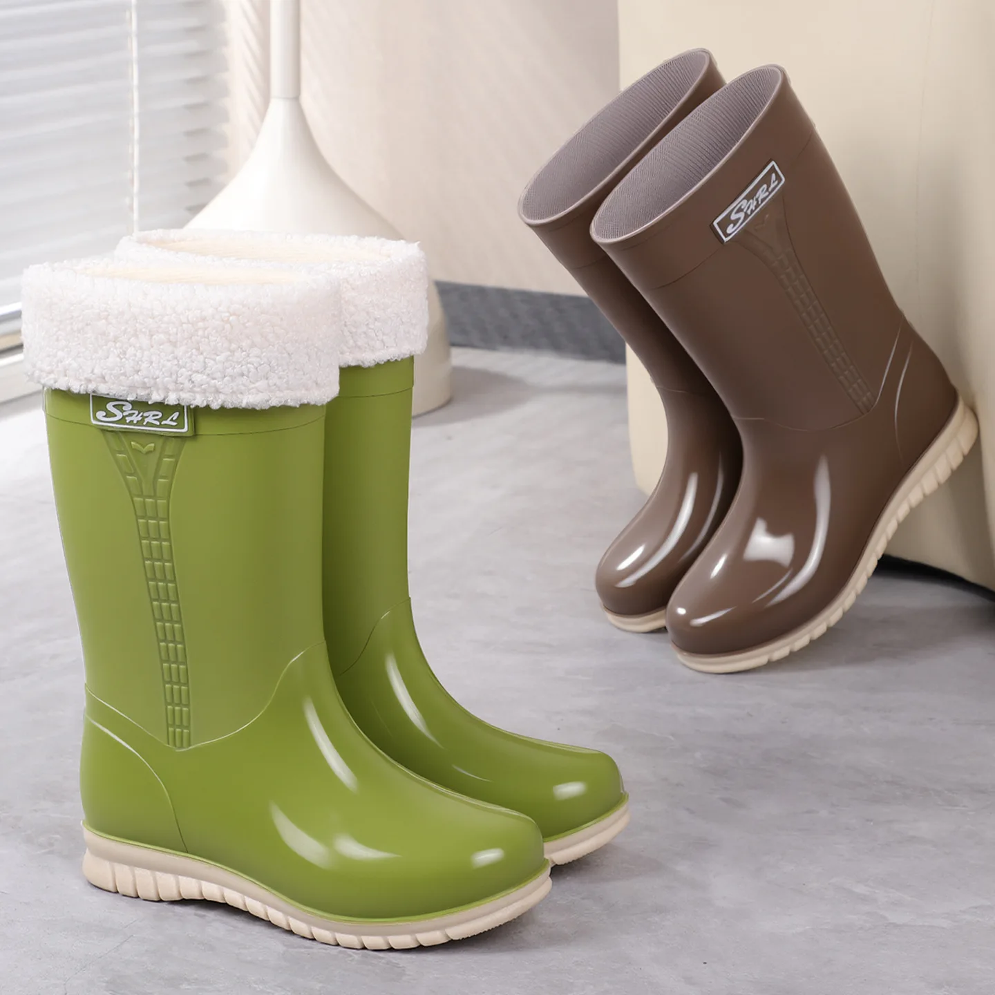 

Women's Rain Boots Waterproof Non-slip Workwear Low Cut Rubber Shoe Covers Fashionable Adult Thigh High Boots EVA