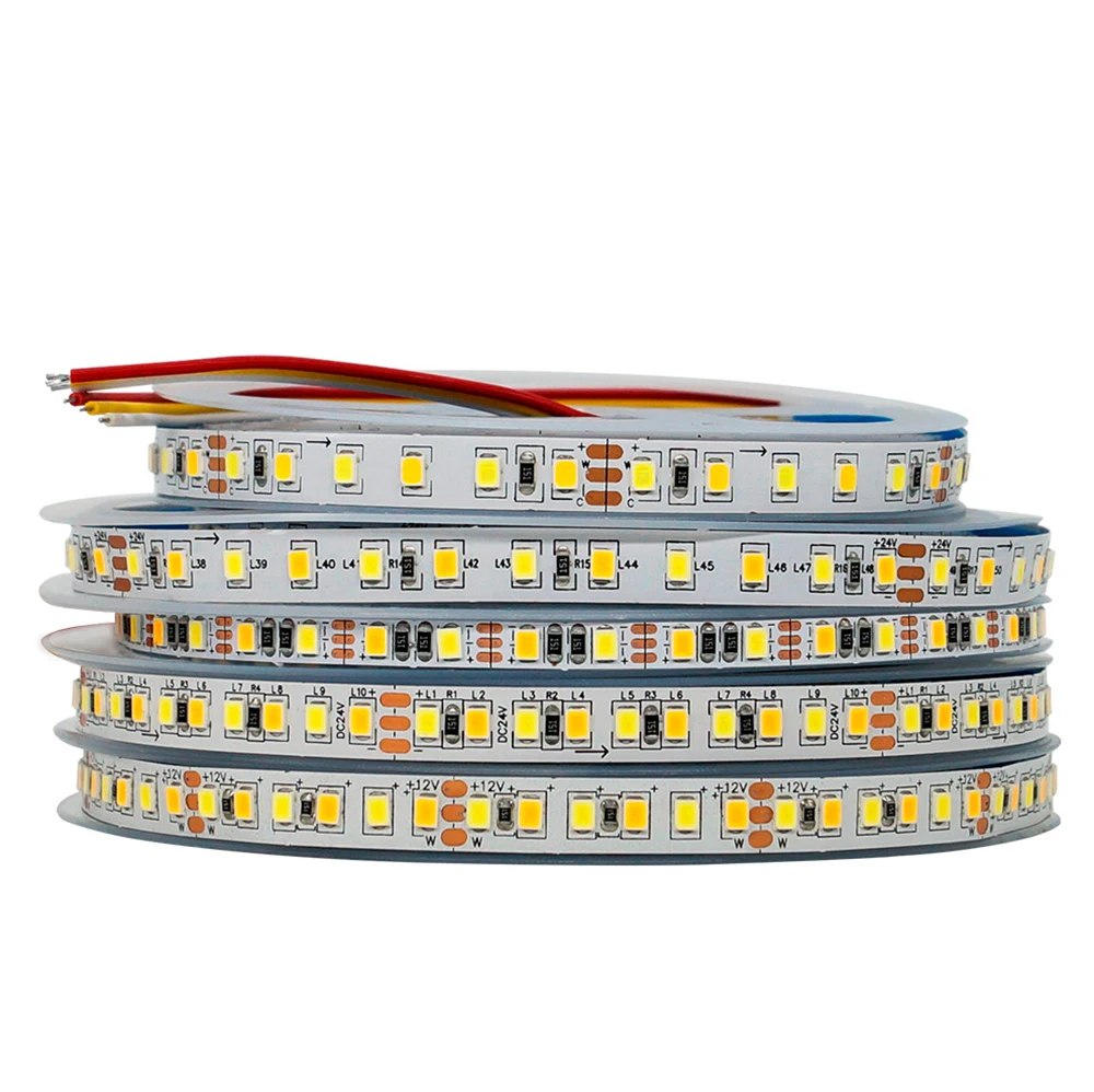 5V 12V 24V led strip lights SMD2835 CCT Led strips Dual Color Warm White +Cool White 2700-6500K High Density LED tape Room Decor