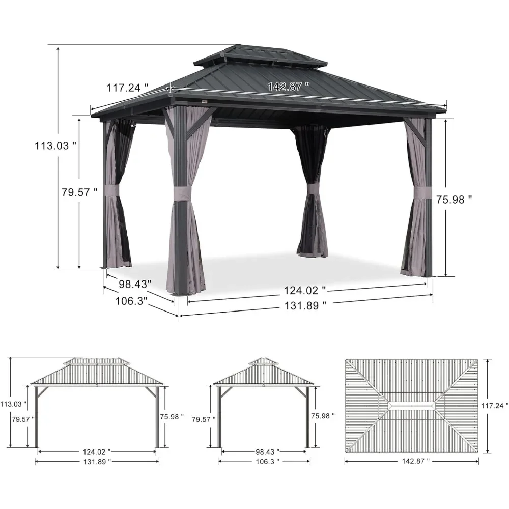 10' X 12 Outdoor Aluminum Gazebo, with Heavy Duty Galvanized Steel Double Roof for Patio Backyard Deck, Outdoor Canopy