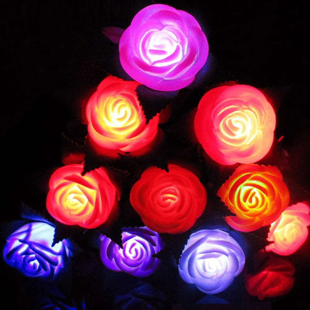 

6 Pcs LED Colorful Rose Never Wither Plastic Flower for Home Office Party Wedding Decor Valentine Gifts Artificial Flowers